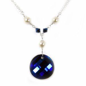 Necklace W/ Swarovski® Bermuda Blue & Pearl
